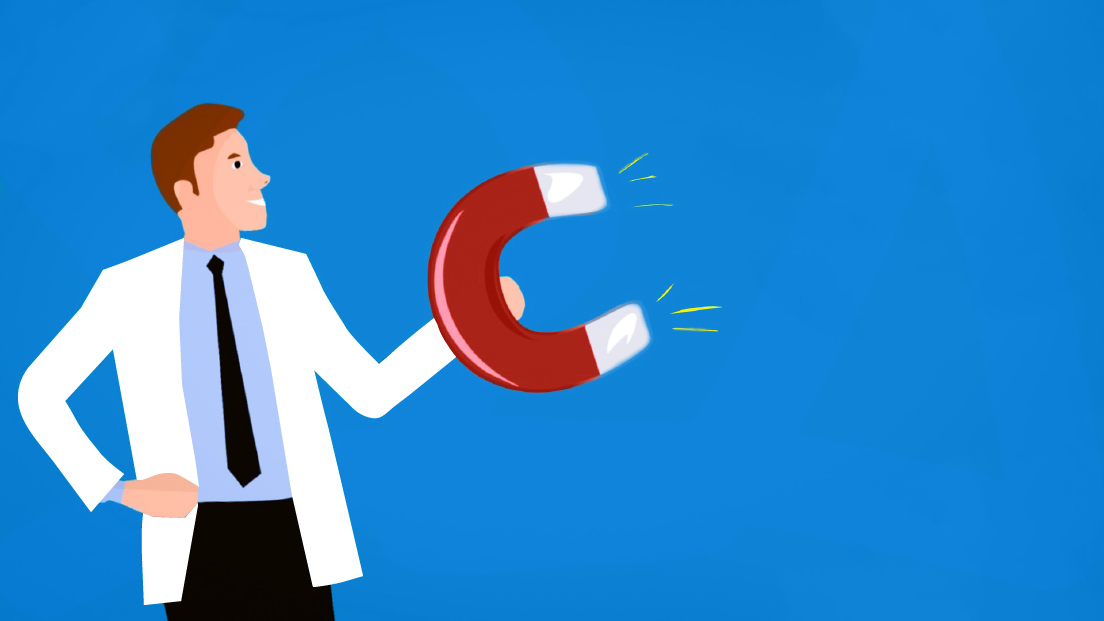 Vector of a doctor holding a giant magnet